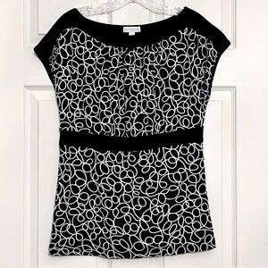 🌸 Charter Club Black & White Geo Print Boatneck Short Sleeve Dressy Top, Size L